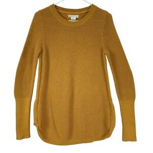 AKINI Mustard Yellow Waffle Textured Knit Tunic Pullover Sweater Size S